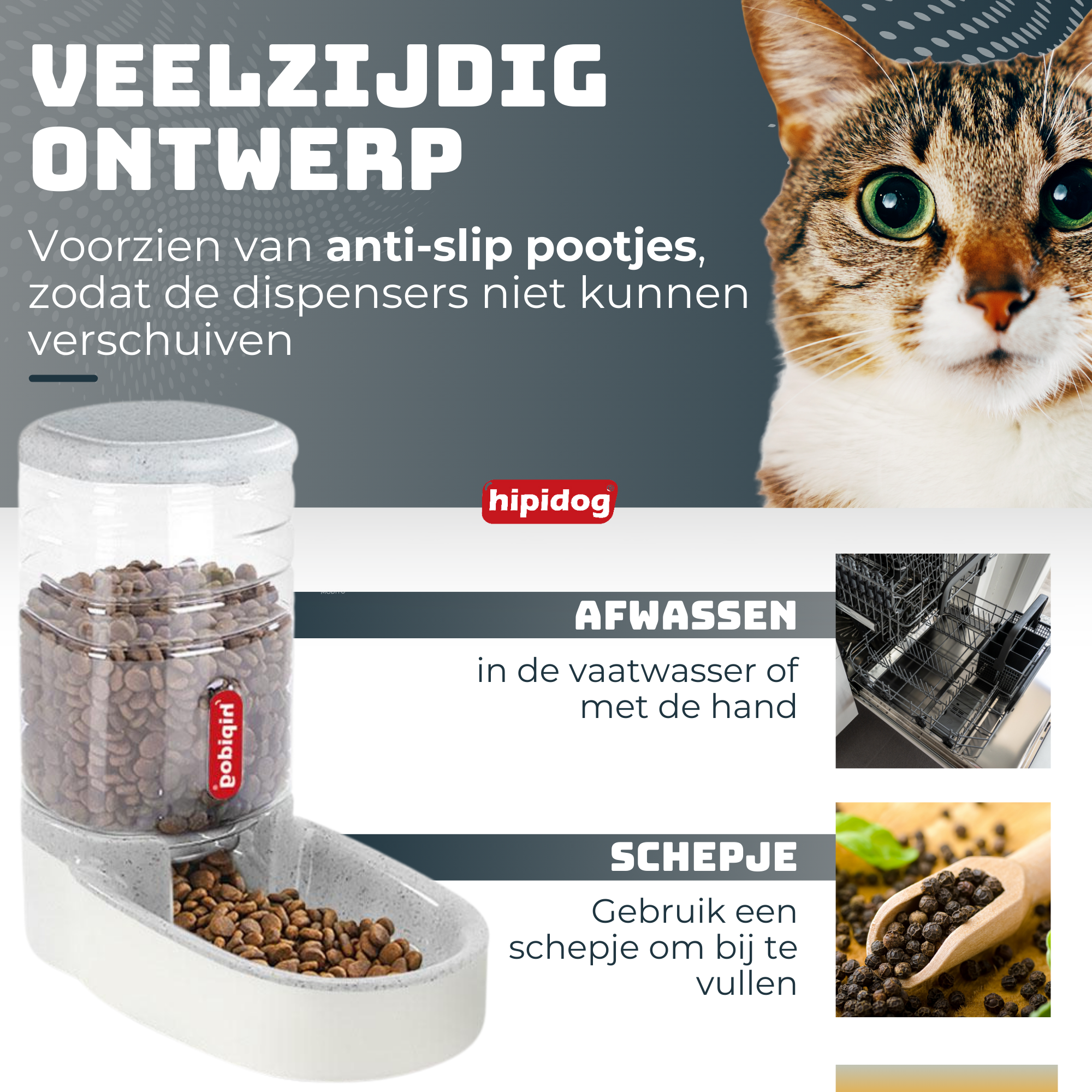 Hipidog Dierenvoederset Grijs
